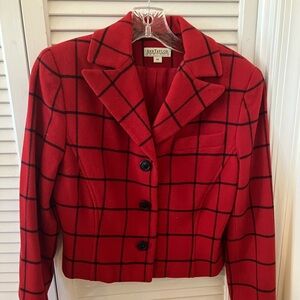 Ann Taylor red and black wool-blend blazer, size 4P